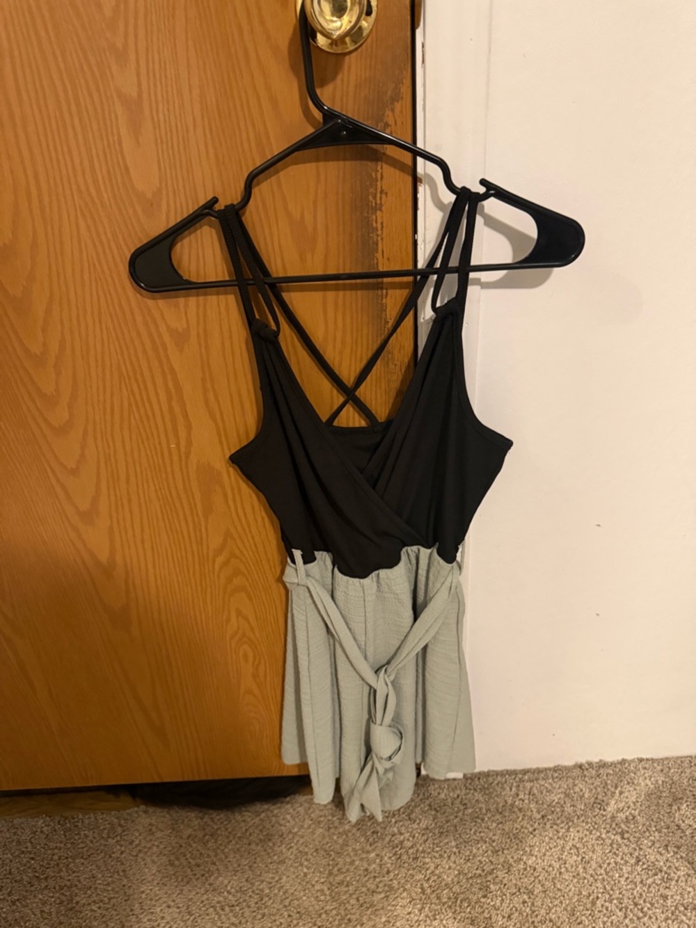 Women’s Two-Tone Strappy Knit Top in Black and Light Sage